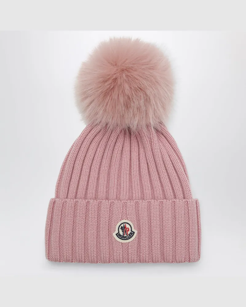 Moncler Rosa Wollmütze mit Bommel Pink