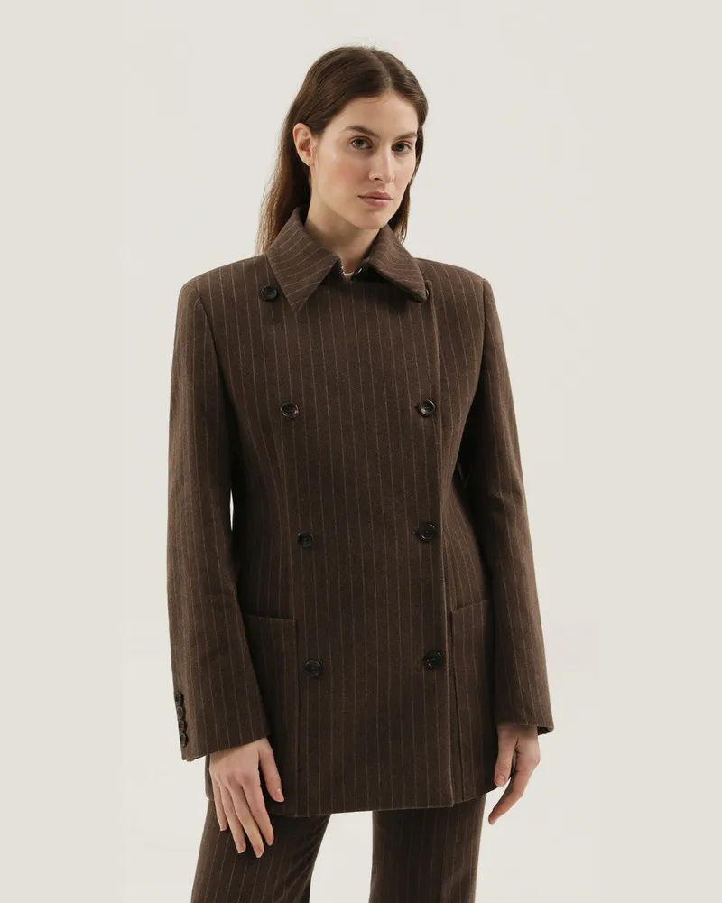 1989 STUDIO Braun gestreifter Doppelreiher-Blazer Brown