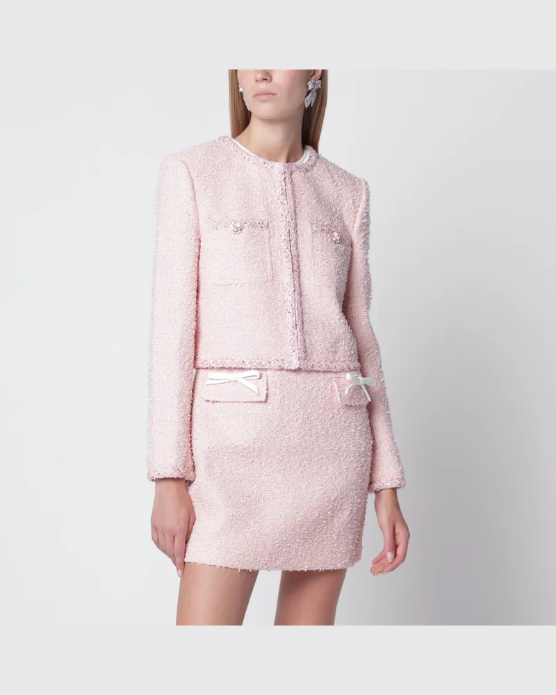 Self-Portrait Boucléjacke mit Schulterpolstern in Rosa Pink