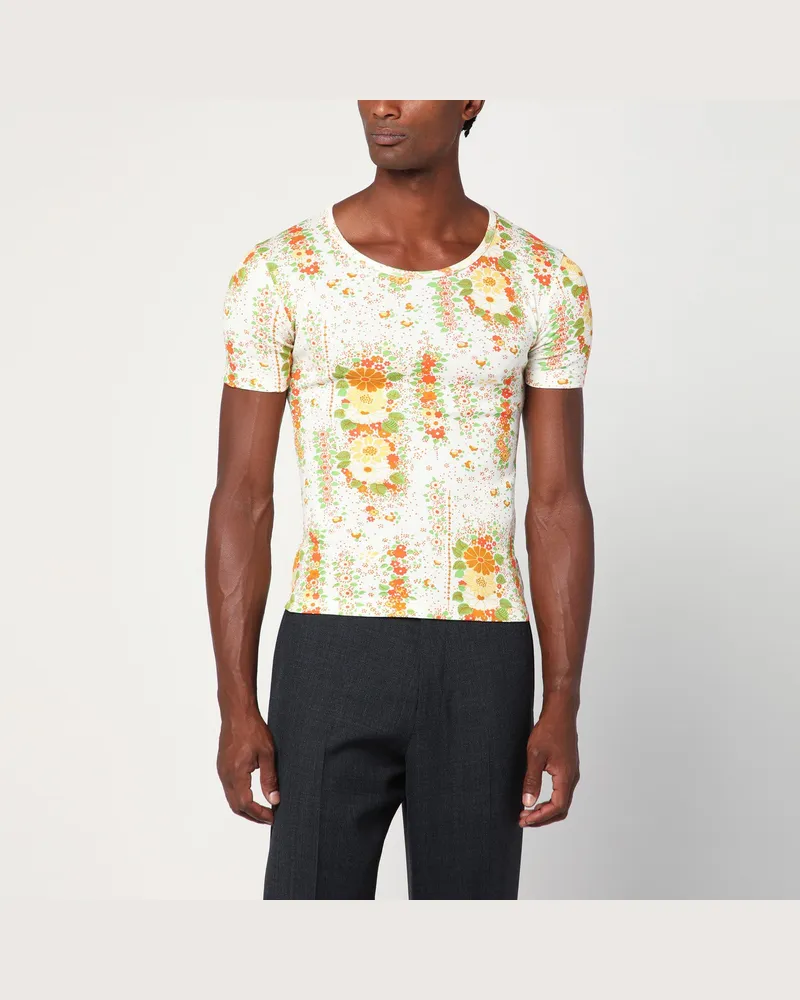 Prada T-Shirt mit orangefarbenem Blumenprint Orange