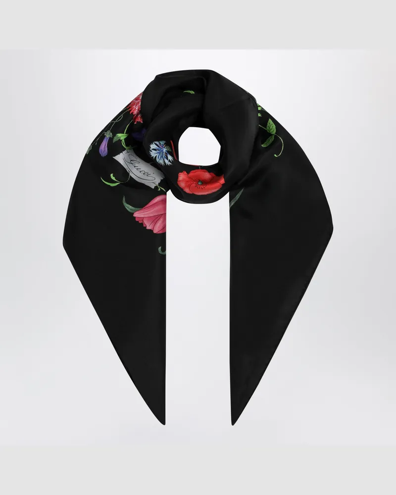 Gucci Schwarzes bedrucktes Seidentwill-Tuch 