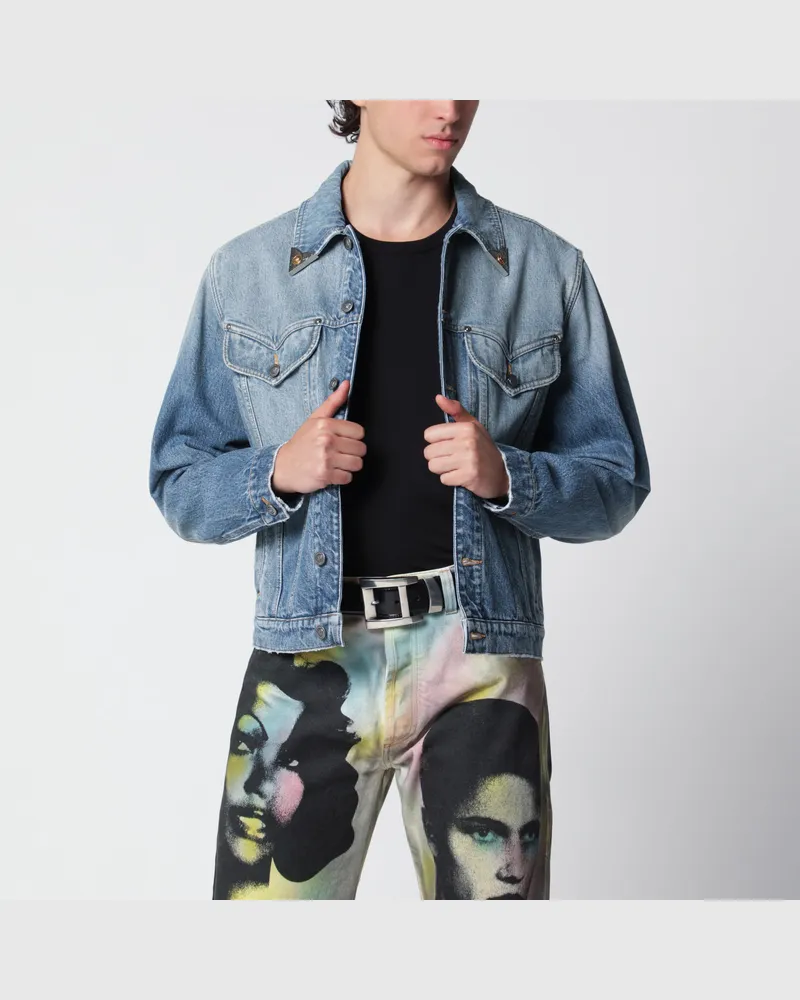 Versace Stonewashed-Denimjacke in Mittelblau Blue