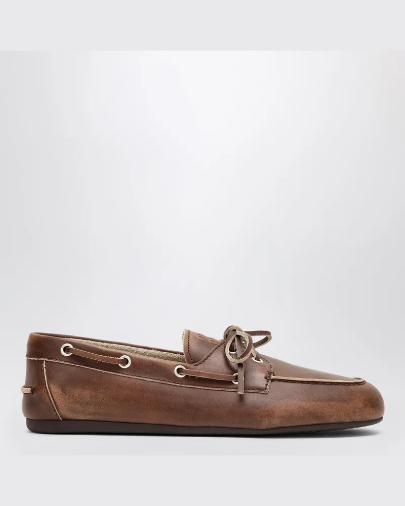 Miu Miu Slipper aus Leder mit Vintage-Optik braun verbrannt Braun