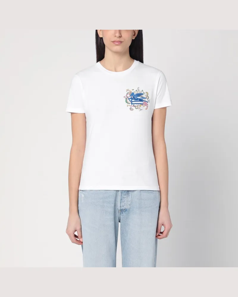 Etro Weißes T-Shirt mit Logo-Stickerei Weiß