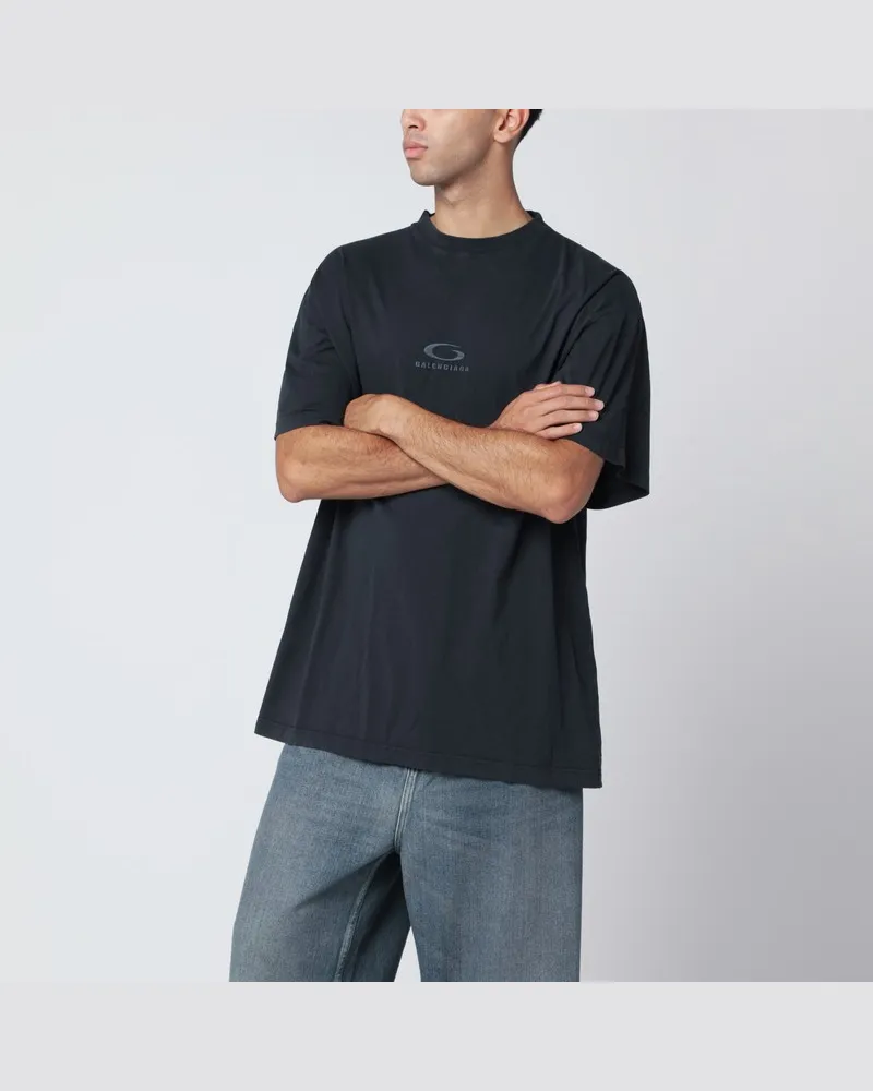Balenciaga Schwarzes ausgewaschenes Loop Sports Icon Oversize T-Shirt Schwarz