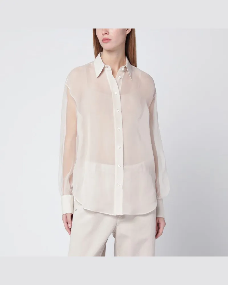 Brunello Cucinelli Beige Crispy Seidenbluse mit Monile-Detail Beige