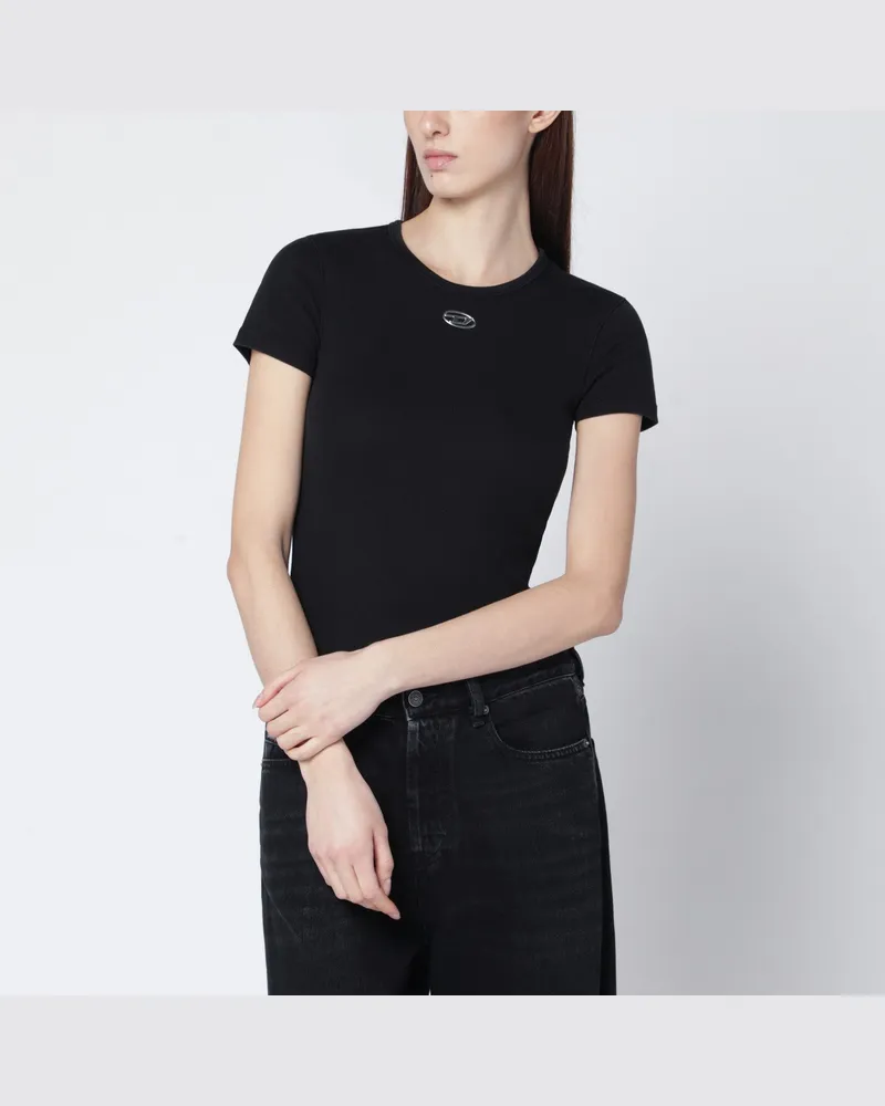 Diesel Schwarzes T-Shirt mit metallischem Oval D Black