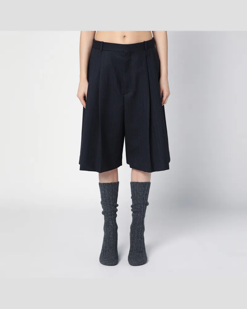 Bottega Veneta Weite Bermudashorts aus schwarz/blau melierter Wolle Black