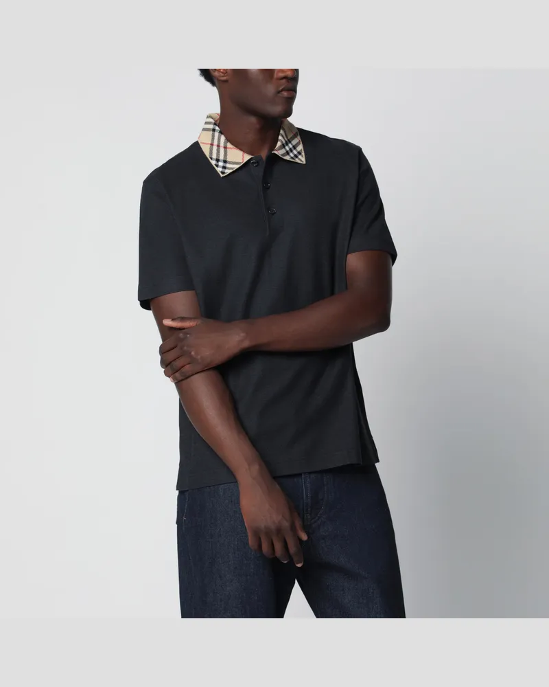 Burberry Dunkelgraues Poloshirt mit Check-Kragen Grey
