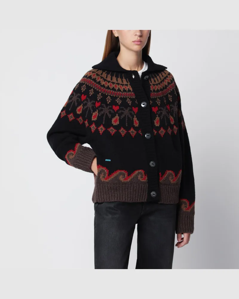 Alanui Schwarzer Jacquard-Cardigan aus Wolle Multicolor