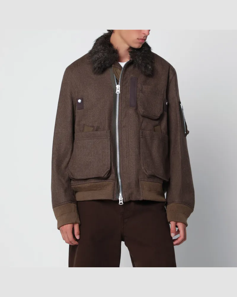 Sacai Braune Oversize-Blousonjacke aus Meltonwolle Brown