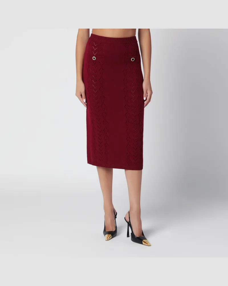 Alessandra Rich Midi-Rock in Bordeaux aus Merinowolle Burgundy