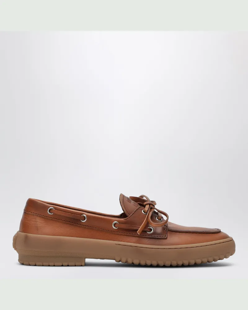Miu Miu Deck Bootsschuhe aus Leder, Cognac Brown