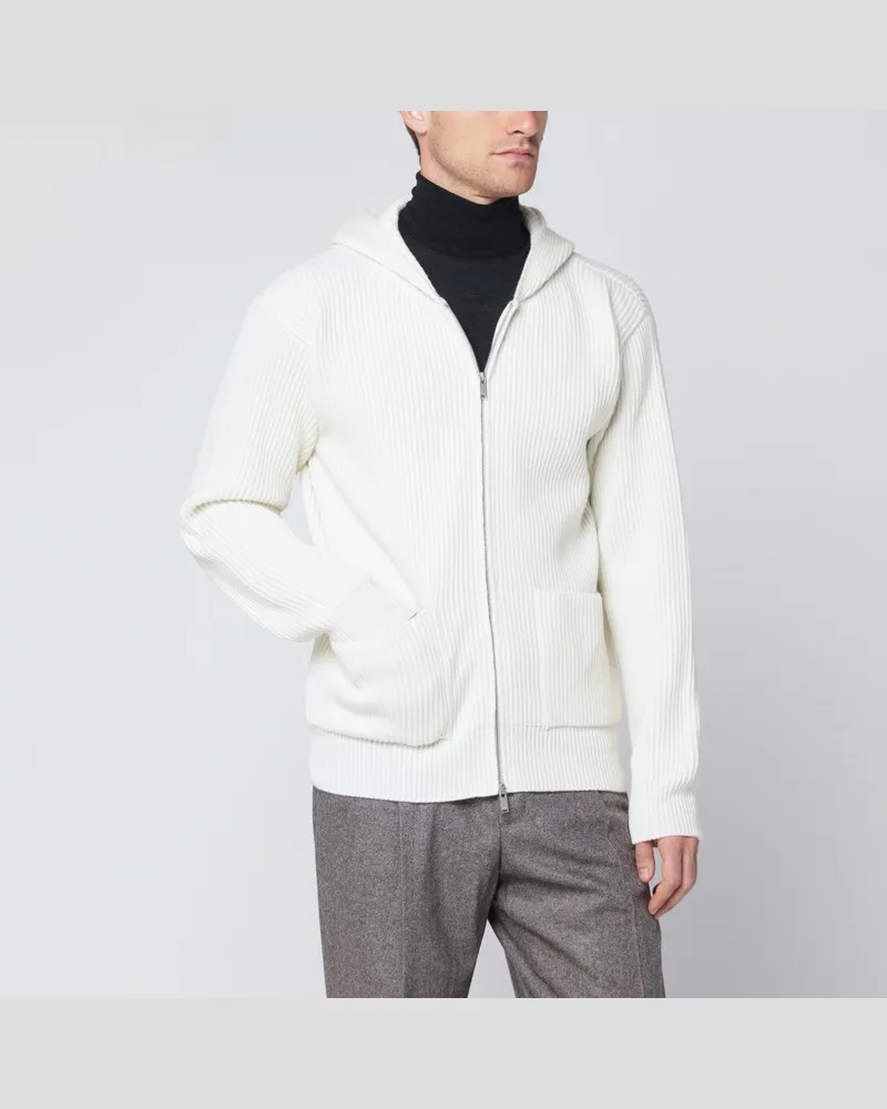 LARDINI Weiße Kapuzenstrickjacke aus Wolle und Kaschmir Weiß