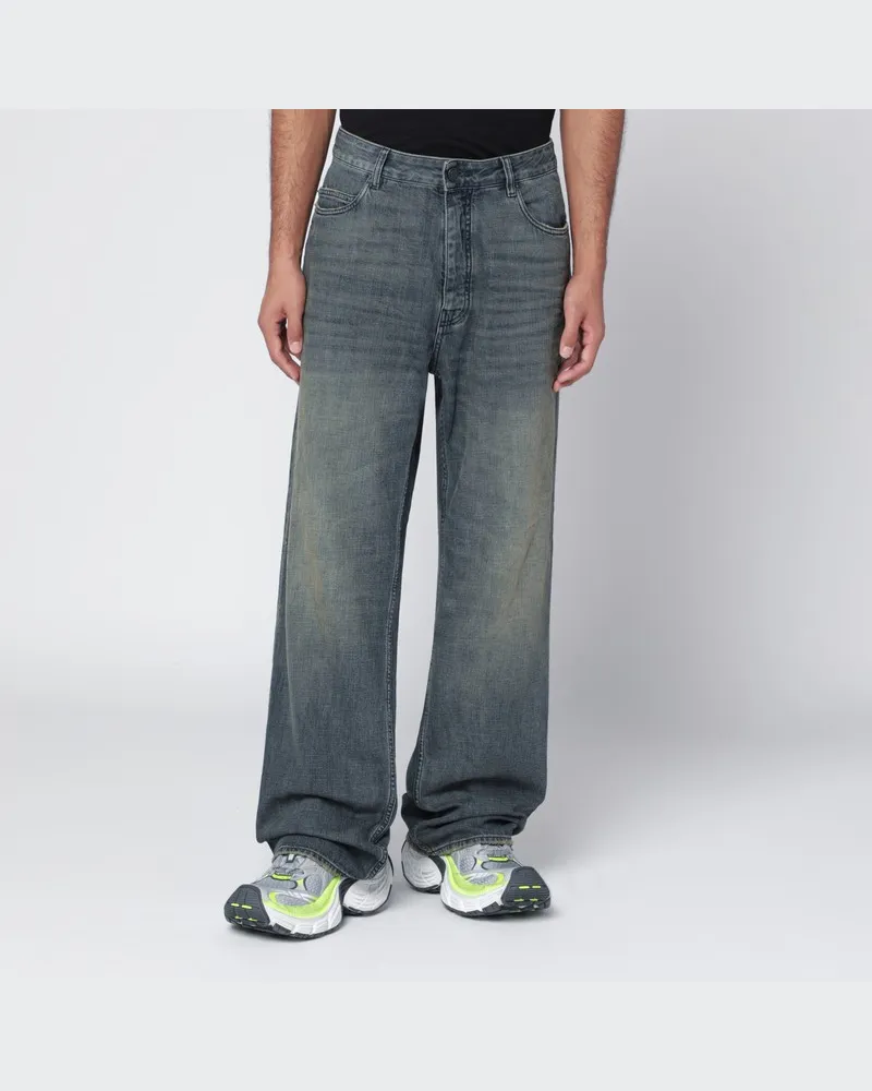 Balenciaga Weit geschnittene, verwaschene Jeans in Blau/Grau/Gelb Blau