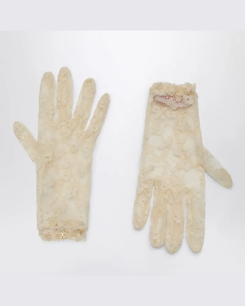 Valentino Garavani Vlogo Signature butterfarbene Spitzenhandschuhe Beige