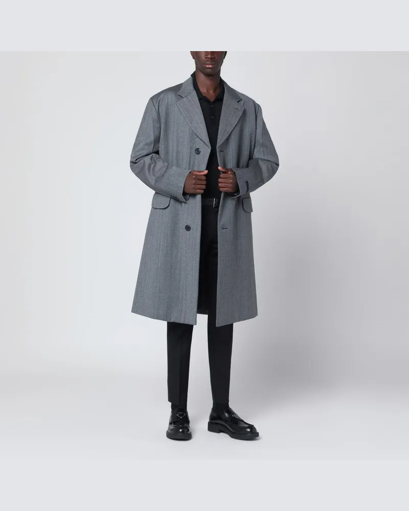 Prada Grauer einreihiger Wollmantel Grau