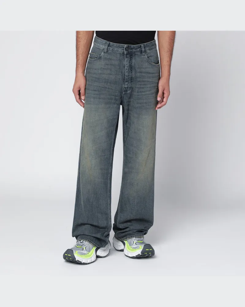 Balenciaga Weit geschnittene, verwaschene Jeans in Blau/Grau/Gelb Blue