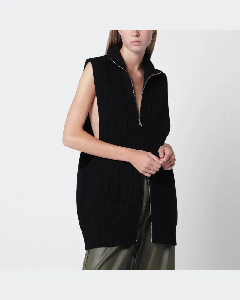 Maison Margiela Weste mit Reißverschluss aus schwarzer Wolle Black
