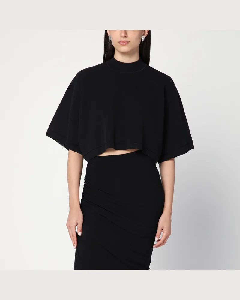 Alaïa Schwarzes Crop-T-Shirt aus Baumwollstrick Schwarz
