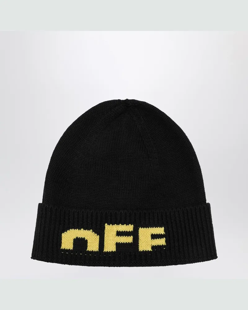 OFF-WHITE Schwarze Mütze mit gelbem Off-Logo 