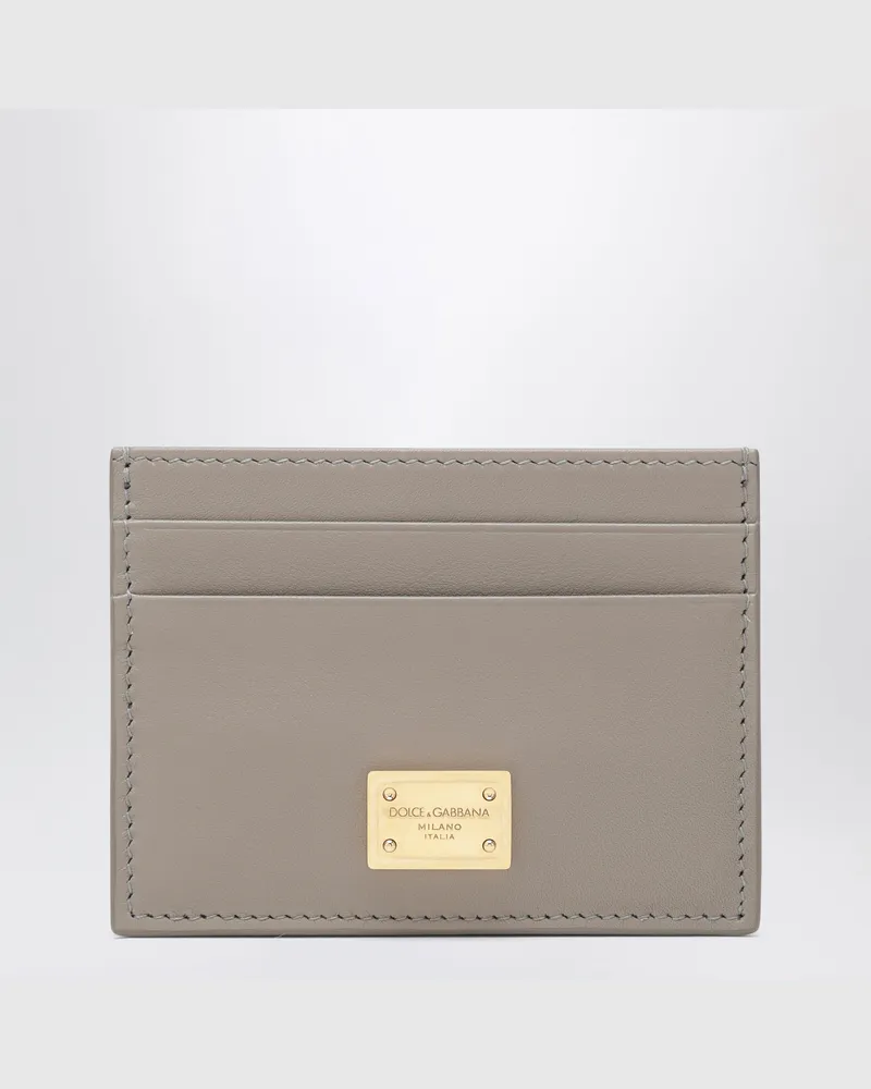Dolce & Gabbana Kartenetui aus taupefarbenem Leder mit Logo-Plakette Beige