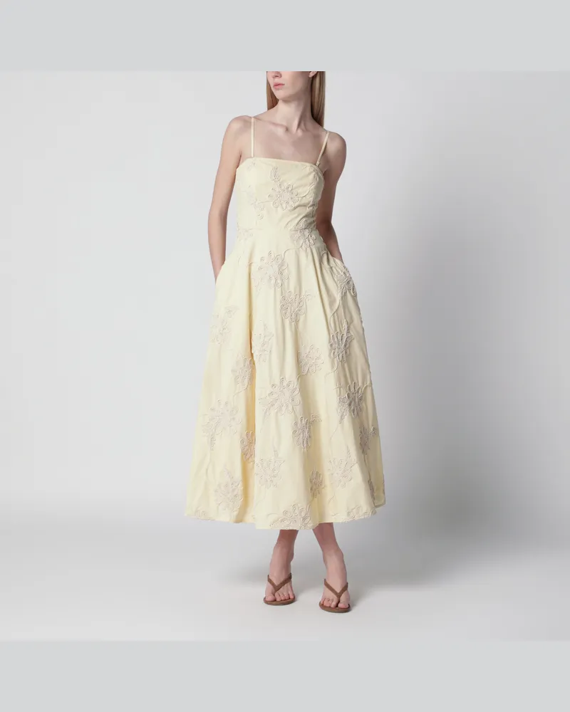 ROTATE Birger Christensen Gelbes Midikleid mit floralen Applikationen Yellow