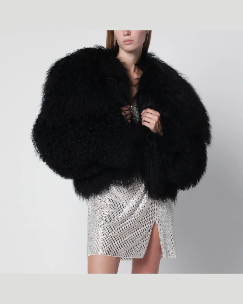 ATTICO Cropped Bomberjacke aus schwarzem Curly-Shearling-Lammfell Black