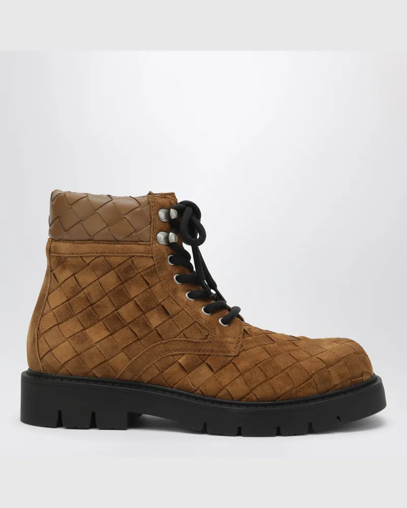 Bottega Veneta Dunkelkaramellfarbene Haddock Stiefeletten aus Veloursleder Brown