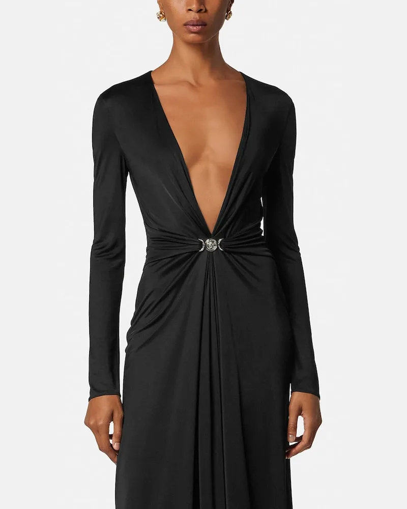 Versace Schwarzes Midi-Kleid aus Viskosejersey Black