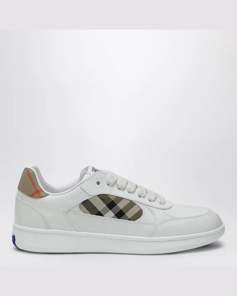 Burberry Terrace Sneaker aus Leder und beige Check White