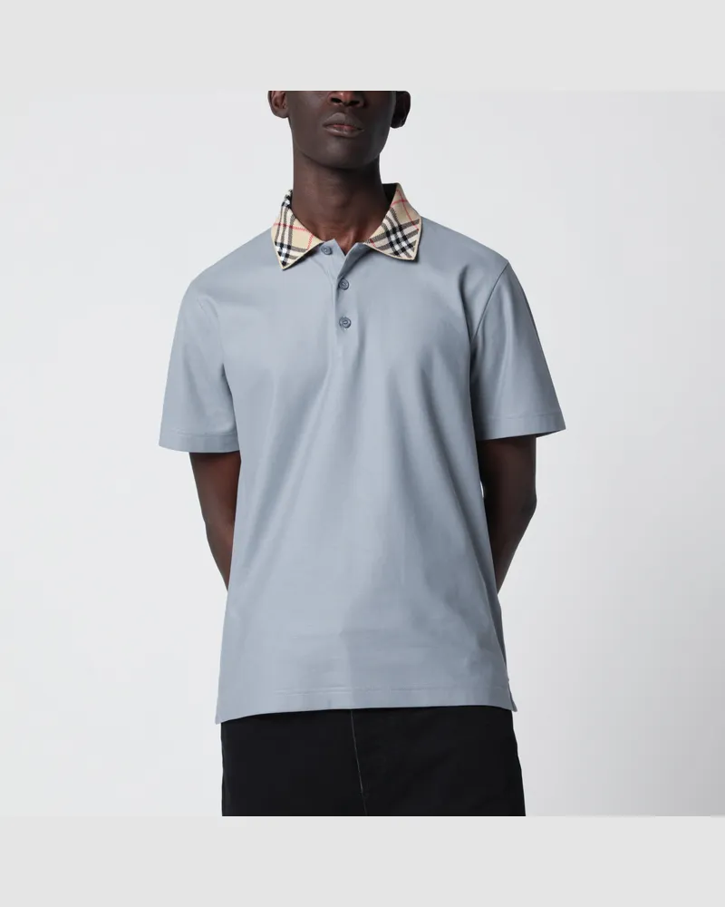 Burberry Graues Baumwoll-Poloshirt mit Check-Kragen Grey