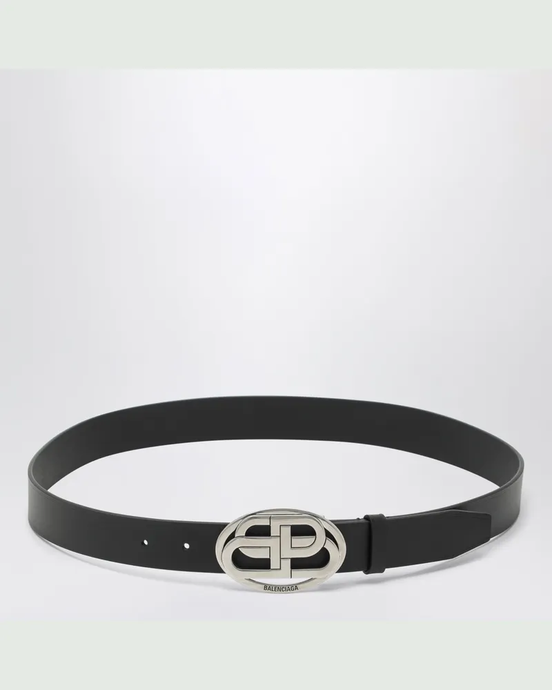 Balenciaga Oval BB Gürtel aus schwarzem Leder Black
