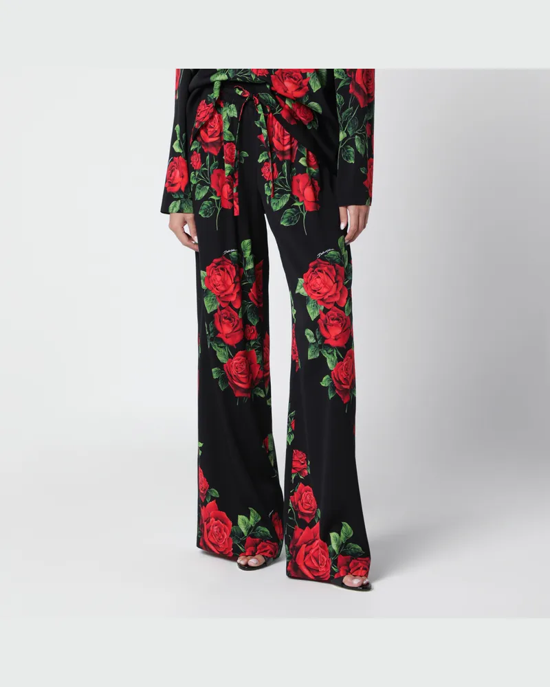 Dolce & Gabbana Hose aus Seide mit Blumenprint Black