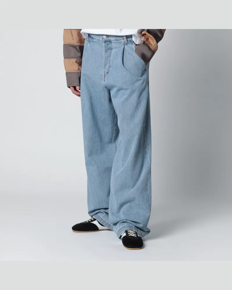 Dries van Noten Hellblaue Wide-Leg-Jeans mit Bundfalten Hellblau