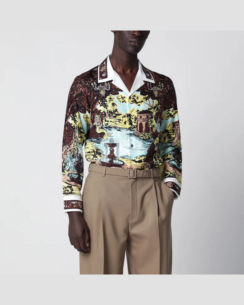 Versace Schmal geschnittenes Hemd aus bedrucktem Seidentwill Multicolor
