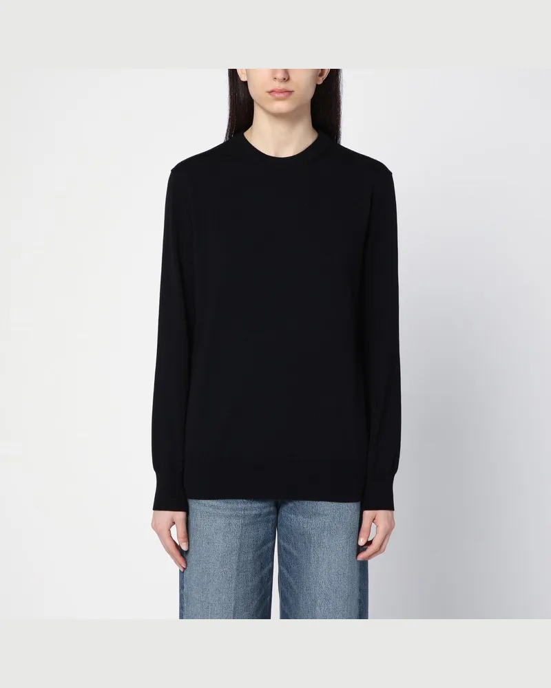 Jil Sander Schwarzer Wollpullover mit Rundhalsausschnitt Schwarz