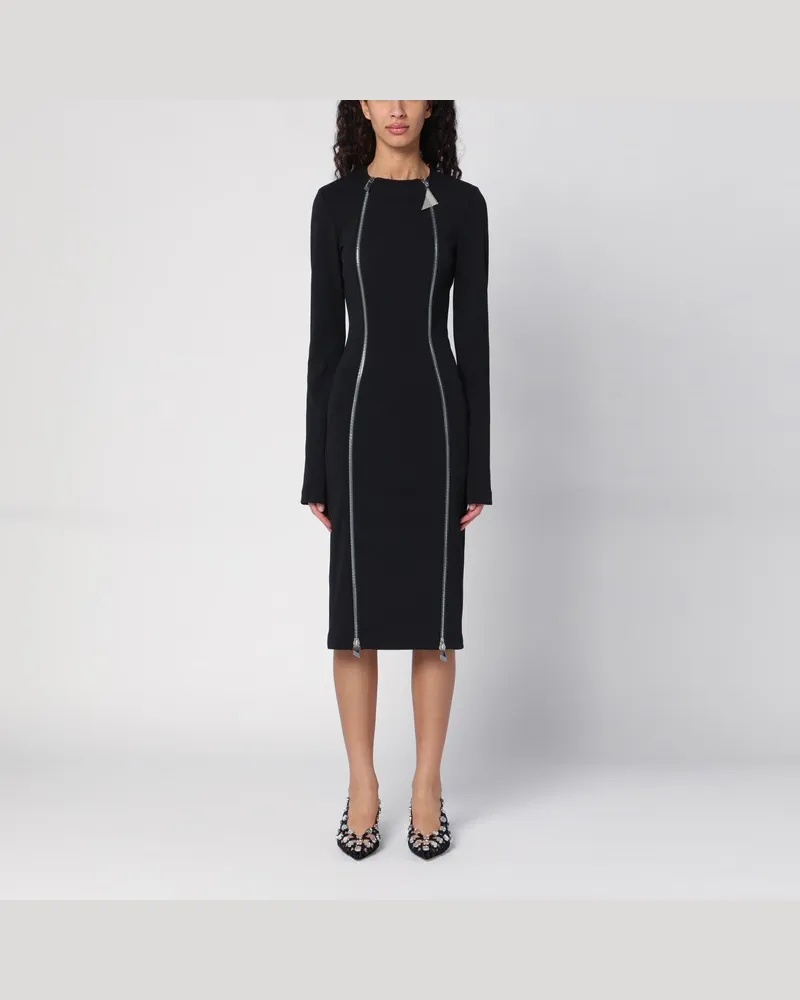 ATTICO Schwarzes Midikleid mit logogeprägtem Reißverschluss-Zug Schwarz