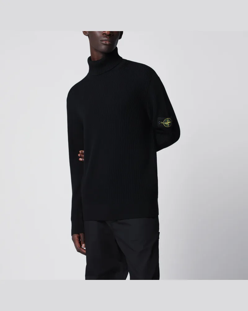Stone Island Schwarzer gerippter Rollkragenpullover Black