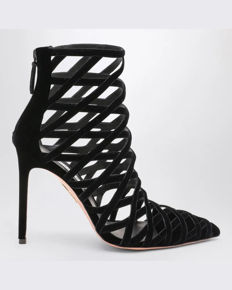 Aquazzura Schwarzer perforierter Dekolleté-Schuh mit Reißverschluss Schwarz