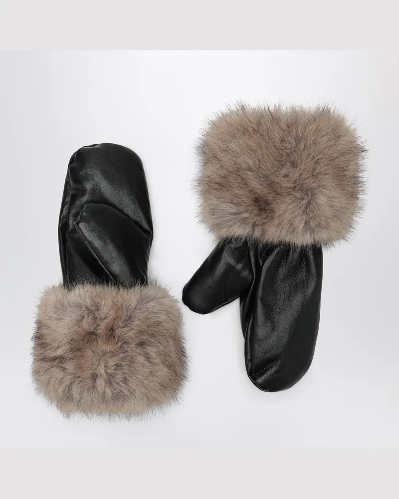 STAND Jane-Handschuhe aus Leder und Pelz Schwarz