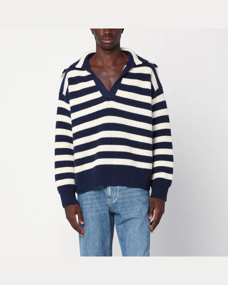 Bottega Veneta Weiß/Blau gestreifter Pullover aus Wollmischung Blue