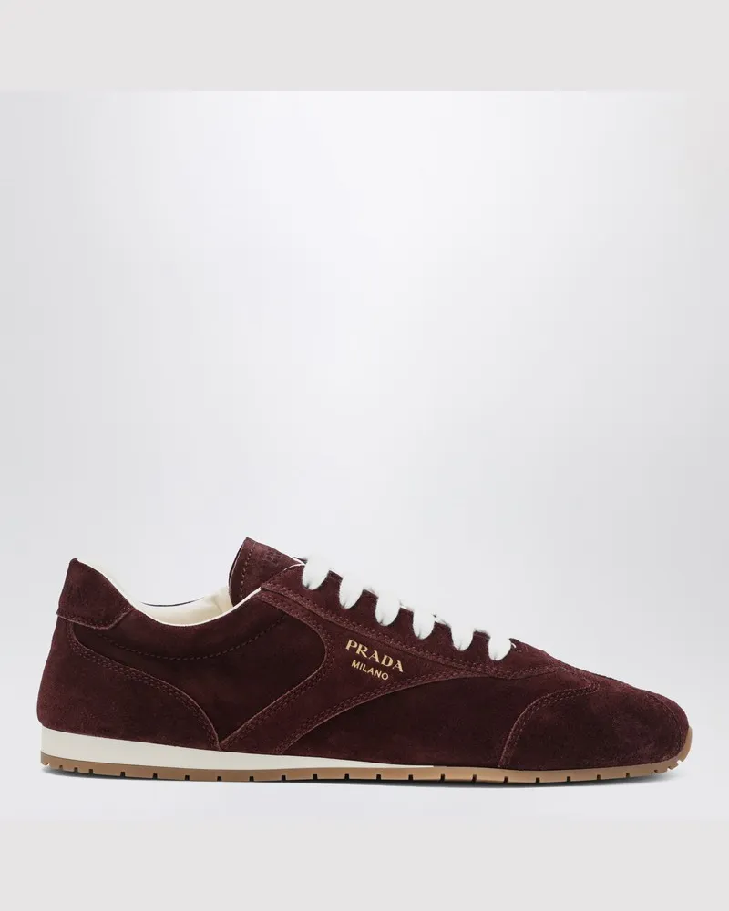 Prada Bordeauxfarbene Wildleder-Sneaker Burgunderrot