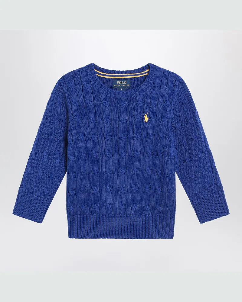 Ralph Lauren Leuchtend blauer Zopfpullover mit Rundhalsausschnitt Blue