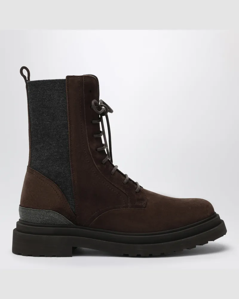 Brunello Cucinelli Stiefeletten Espresso aus Wildleder und Wolle Brown