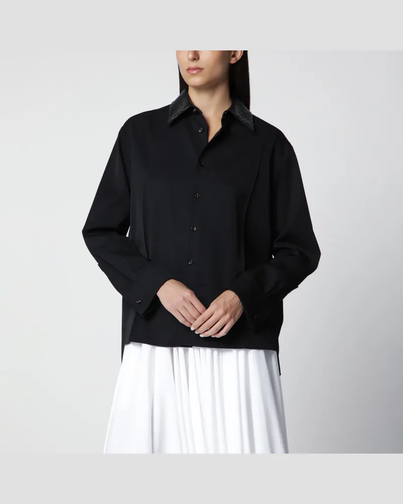 Bottega Veneta Hemd aus leichtem Wolltwill in Double Black Black
