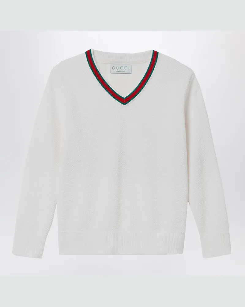 Gucci Weißer Pullover mit Webband 