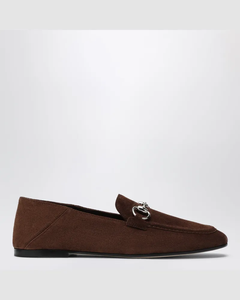 Gucci Jordaan Soft Loafer aus weichem Wildleder in Dunkelbraun Brown