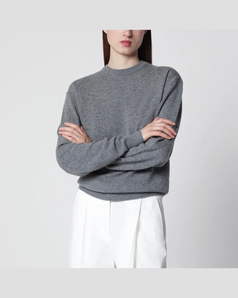 Totême Klassischer Kaschmirpullover mit Rundhals grau meliert Grey