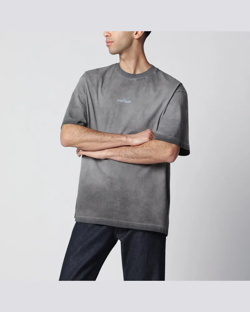 Stone Island Schwarzes T-Shirt aus gekämmtem Baumwolljersey Black